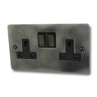 Flat Slate Effect Double Socket (Black Nickel Switches)
